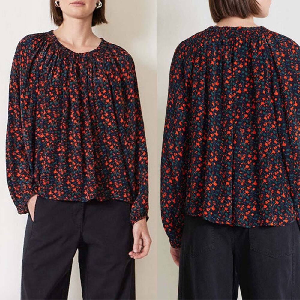 Apiece Apart‎ Blouse Esparta Black Floral Print Long Sleeve Top Size Small